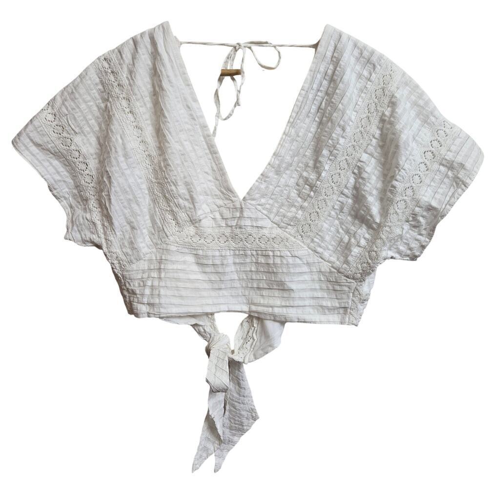 Glassons Women's White Pintuck & Lace Tie-Back Cropped Size 12  Peasant Boho
